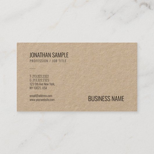 Elegantes, braunes, echtes Kraftpapier mit moderne Visitenkarte (Rückseite)