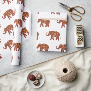 Elegantes braunes Elefantenmuster weiß Geschenkpapier