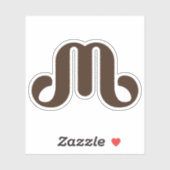 Elegantes braunes gebogenes M-Monogramm Aufkleber (Blatt)