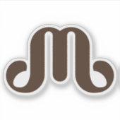 Elegantes braunes gebogenes M-Monogramm Aufkleber (Vorderseite)