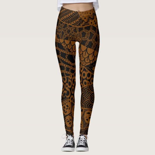 Elegantes braunes geometrisches Abstraktes Tribal- Leggings (Vorderseite)