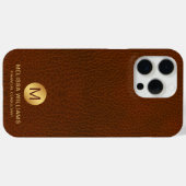Elegantes, braunes Imitat Leather & Gold Monogram Case-Mate iPhone Hülle (Rückseite (Horizontal))
