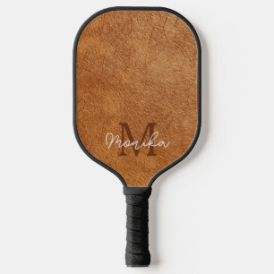 Elegantes braunes Leder Personalisiert Pickleball Schläger