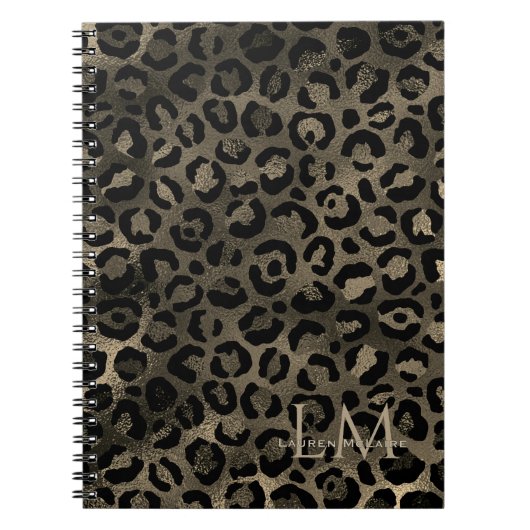 Elegantes braunes Leopard Monogramm Notizbuch mit  Notizblock (Vorderseite)