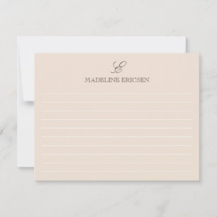 Elegantes braunes Monogramm Lined Mitteilungskarte