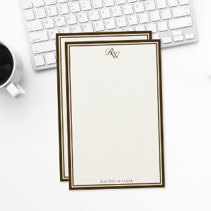 Elegantes braunes Monogramm mit zwei Rändern Briefpapier