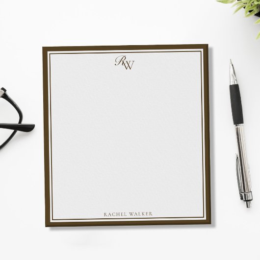 Elegantes braunes Monogramm mit zwei Rändern Notizblock