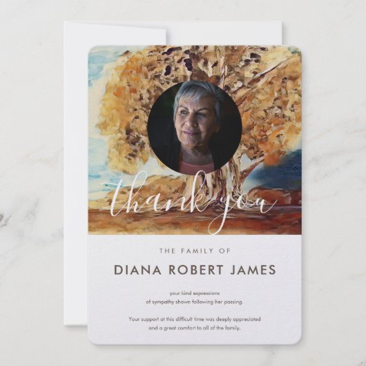 Elegantes braunes Rustikales Foto Beileid Dankeskarte (Vorderseite)