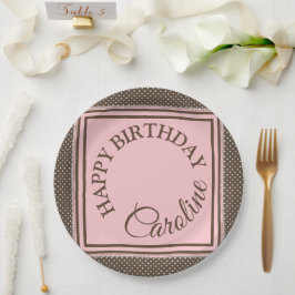 Elegantes braunes und rosa Papierplatte Pappteller