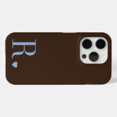 Elegantes braunes und staubblaues Monogramm-Initia Case-Mate iPhone Hülle (Rückseite (Horizontal))