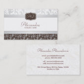 Elegantes, braunes und weißes Damaskus-Muster Visitenkarte (Vorne/Hinten)