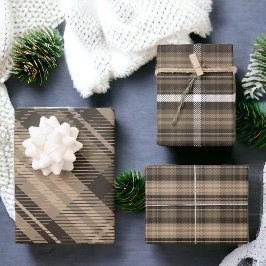 Elegantes, braunes Weihnachtsflanell kariert Geschenkpapier Set