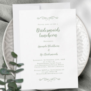 Elegantes Braunlunch Brautjungfern Salbei Grün Einladung