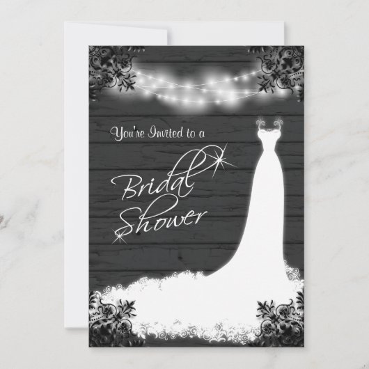 Elegantes Brautkleid auf Rustikalem Schwarzwald Einladung (Vorderseite)