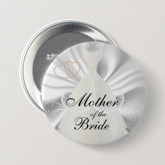 Elegantes Brautkleid auf weißem Satin Button (Vorne & Hinten)