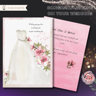 Elegantes Brautkleid aus Aquarell zur Hochzeitsgra Feiertagskarte