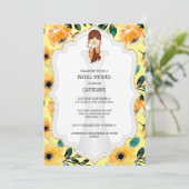 Elegantes Brautkleid Blumengelb-Tischtuch  Einladung (Stehend Vorderseite)