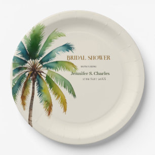 Elegantes Brautparty am Strand von Palm Tree Pappteller