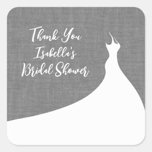 Elegantes Brautparty Aufkleber, graue Leinen Quadratischer Aufkleber (Vorderseite)