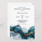 Elegantes Brautparty aus Aquamarinem und Goldmarmo Einladung (Vorne/Hinten)