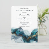 Elegantes Brautparty aus Aquamarinem und Goldmarmo Einladung (Stehend Vorderseite)