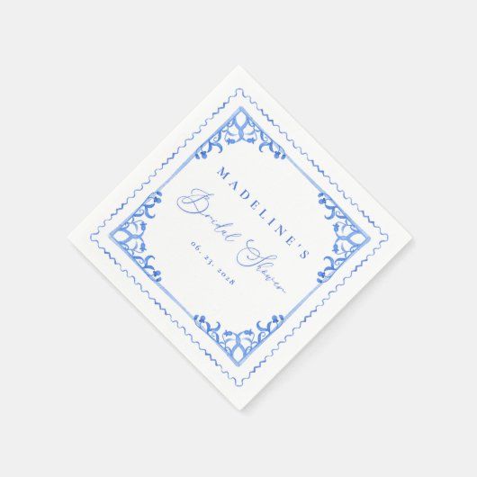 Elegantes Brautparty aus Blauem Tile Serviette (Ecke)