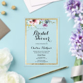 Elegantes Brautparty aus rosa, geblümtem Goldrahme Acryleinladungen (In Situ (Hochzeit))