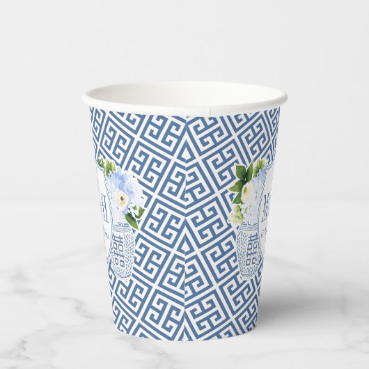 Elegantes Brautparty aus Wappen, Blau und Weiß Pappbecher (Rechts)