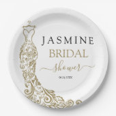 Elegantes Brautparty aus Weiß- und Goldenem Rock Pappteller (Vorderseite)