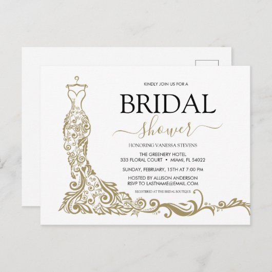 Elegantes Brautparty aus Weiß- und Goldenem Rock Postkarte (Vorne/Hinten)