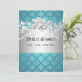 Elegantes Brautparty-Barock blüht Blau Einladung (Stehend Vorderseite)