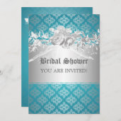 Elegantes Brautparty-Barock blüht Blau Einladung (Vorne/Hinten)