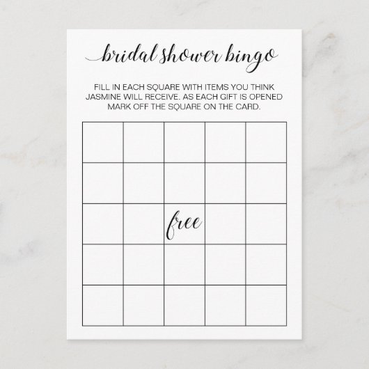 Elegantes Brautparty Bingo Card Game Postkarte (Vorderseite)