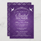 Elegantes Brautparty Birds & Diamonds Lila Einladung (Vorne/Hinten)