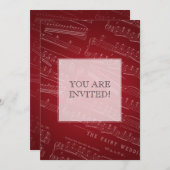 Elegantes Brautparty-Blatt-Musik-Rot Einladung (Vorne/Hinten)