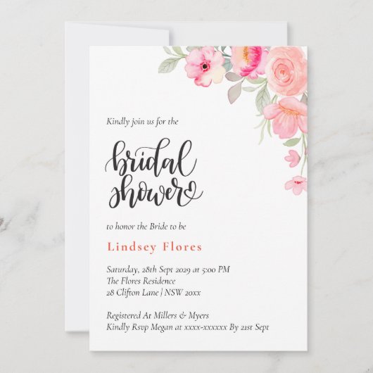 Elegantes Brautparty Blumengrün Einladung (Vorderseite)