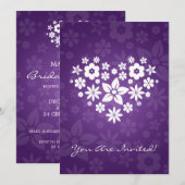Elegantes Brautparty Blumenstrauß Herz Lila Einladung (Vorne/Hinten)