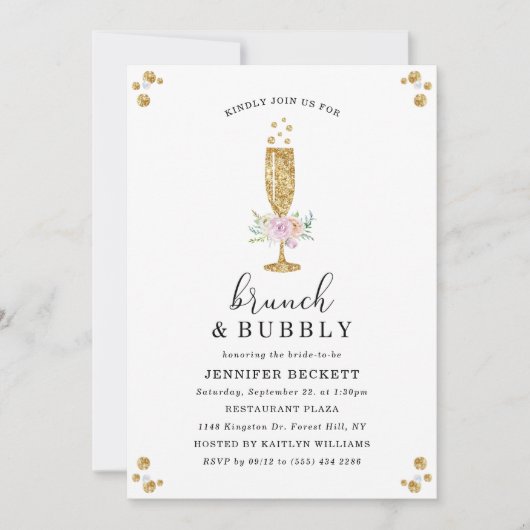 Elegantes Brautparty Brunch & Bubbly Einladung (Vorderseite)