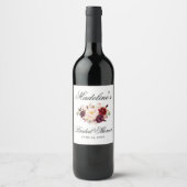 Elegantes Brautparty Burgundy Floral Weinetikett (Vorderseite)