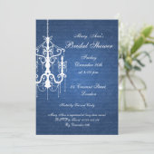 Elegantes Brautparty Chandelier Blue Einladung (Stehend Vorderseite)