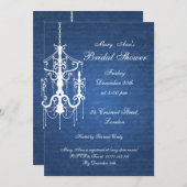 Elegantes Brautparty Chandelier Blue Einladung (Vorne/Hinten)