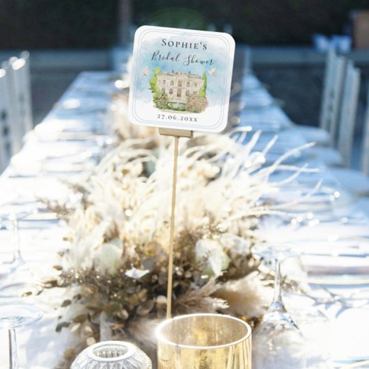 Elegantes Brautparty der Brunnen Tauben Blume Quadratischer Aufkleber