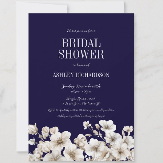 Elegantes Brautparty der Marine und der Weißen Flo Einladung