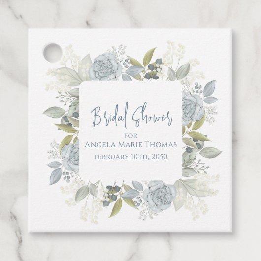 Elegantes Brautparty Dusty Blue Rose Geschenkanhänger (Vorderseite)