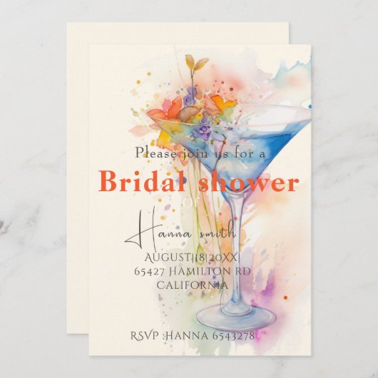 elegantes Brautparty Einladung (Vorne/Hinten)