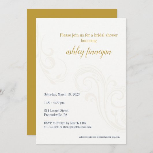 Elegantes Brautparty Einladung, Gold Einladung (Vorne/Hinten)
