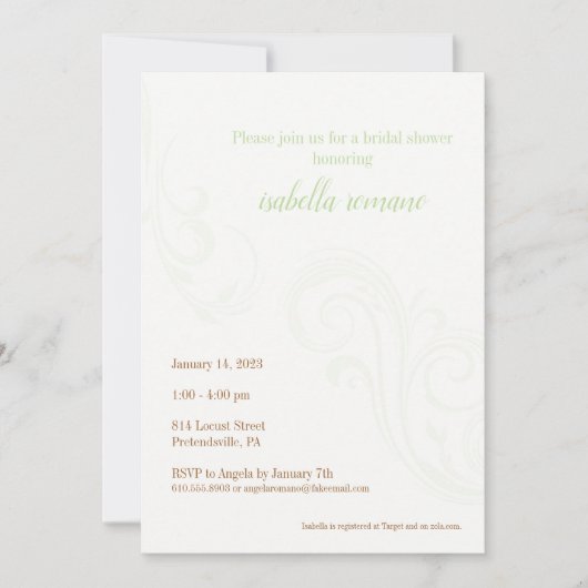 Elegantes Brautparty Einladung, Mint Einladung (Vorderseite)