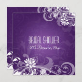 Elegantes Brautparty Flora Wirbel Lila Einladung (Vorne/Hinten)