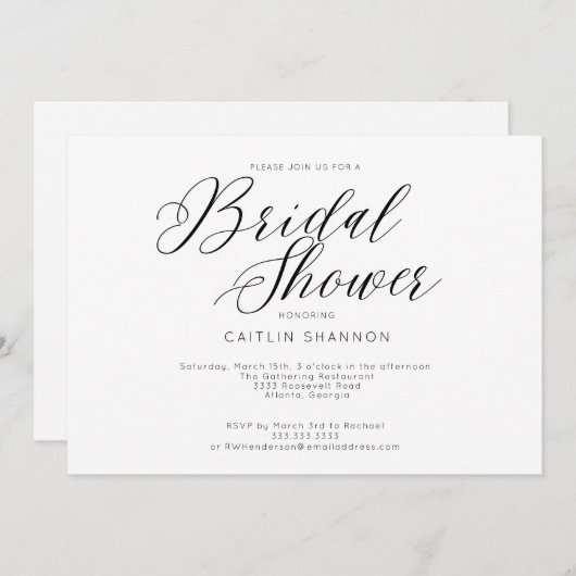 Elegantes Brautparty Formell Schwarz-weiß Einladung (Vorne/Hinten)