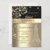 Elegantes Brautparty für Blumengolden Glitzer Einladung (Vorderseite)